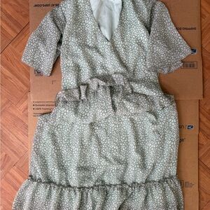 Green Patterned Dress with Ruffle Hem